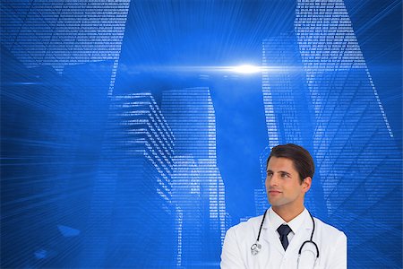 simsearch:400-07345820,k - Composite image of confident doctor with arms crossed looking up Stock Photo - Budget Royalty-Free & Subscription, Code: 400-07183659