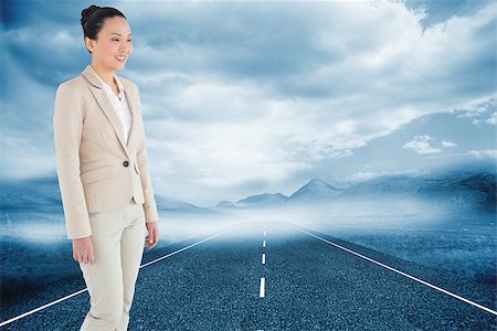 simsearch:400-07183573,k - Composite image of smiling asian businesswoman walking Stock Photo - Budget Royalty-Free & Subscription, Code: 400-07183842