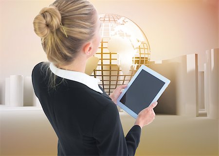 simsearch:400-07258232,k - Composite image of blonde businesswoman holding tablet Foto de stock - Super Valor sin royalties y Suscripción, Código: 400-07183957