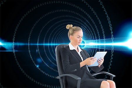 simsearch:400-07189587,k - Composite image of blonde businesswoman sitting on swivel chair with tablet Stockbilder - Microstock & Abonnement, Bildnummer: 400-07190162