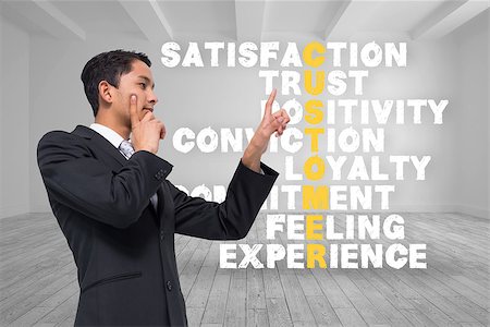 digital experience - Composite image of thoughtful asian businessman pointing Stock Photo - Budget Royalty-Free & Subscription, Code: 400-07190195