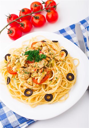 Pasta with chicken brest on a plate Stock Photo - Budget Royalty-Free & Subscription, Code: 400-07207985