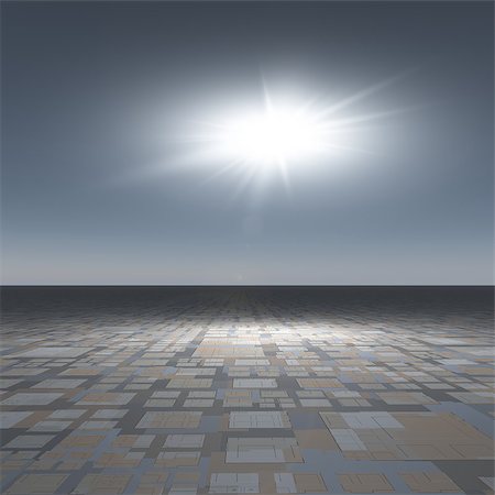perspective grid horizon - A technical grid horizon with bright flash lighting the foregound. Abstract and surreal stage. Stock Photo - Budget Royalty-Free & Subscription, Code: 400-07208414