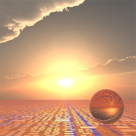 perspective grid horizon - A grid horizon and bright sun background with a crystal ball.  Abstract concept to looking forward to technical future. Stock Photo - Budget Royalty-Free & Subscription, Code: 400-07208415