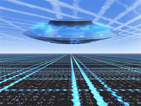 perspective grid horizon - A infinite grid horizon with a flying UFO Stock Photo - Budget Royalty-Free & Subscription, Code: 400-07208422