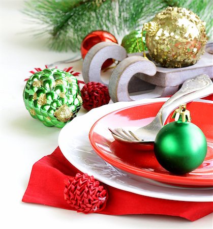 simsearch:400-08199792,k - Festive Christmas table setting with decorations Stock Photo - Budget Royalty-Free & Subscription, Code: 400-07208603