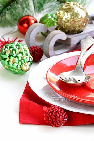 simsearch:400-08199792,k - Festive Christmas table setting with decorations Stock Photo - Budget Royalty-Free & Subscription, Code: 400-07208612