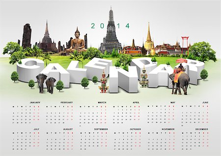 potowizard (artist) - Calendar 2014 on travel background Photographie de stock - Aubaine LD & Abonnement, Code: 400-07209566