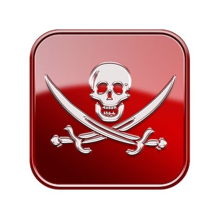 rogues - Pirate icon glossy red, isolated on white backround Stockbilder - Microstock & Abonnement, Bildnummer: 400-07209674