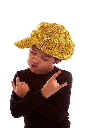 Little Boy in Golden Cap Imitated Real Dude on the Block isolated on white background Stock Photo - Budget Royalty-Free & Subscription, Code: 400-07209803