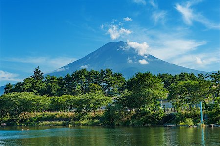 Mighty volcano Mount Fuji is seen from the lake Kawaguchiko. Summer photo Stock Photo - Budget Royalty-Free & Subscription, Code: 400-07209889