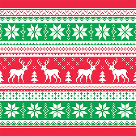 simsearch:400-07759786,k - Red and green Xmas seamless background with reindeer - nordic style Foto de stock - Super Valor sin royalties y Suscripción, Código: 400-07214140