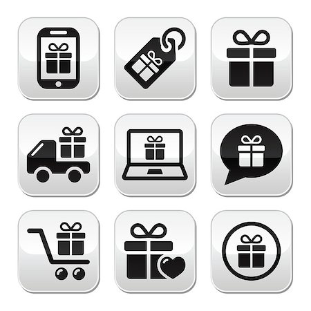 Present, buying online buttons set isolated on white Photographie de stock - Aubaine LD & Abonnement, Code: 400-07214193