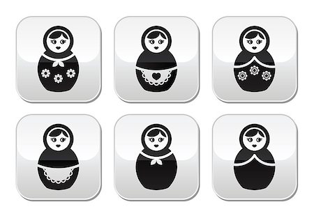 Russian girl toy icons set isolated on white Stock Photo - Budget Royalty-Free & Subscription, Code: 400-07214527