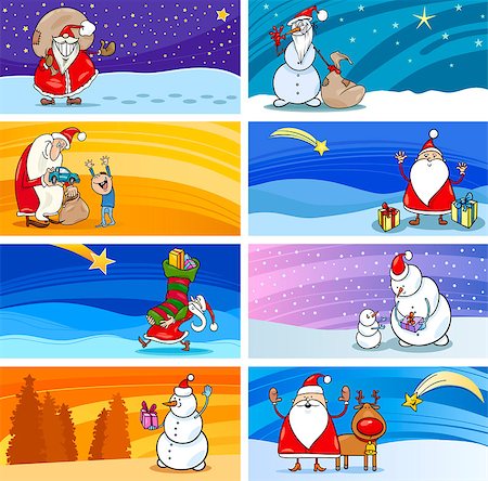 simsearch:400-08260733,k - Cartoon Illustration of Greeting Cards with Santa Claus or Papa Noel or Father Christmas and other Holiday Themes Set Photographie de stock - Aubaine LD & Abonnement, Code: 400-07214575