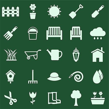 soil and seed - Gardening color icons on green background, stock vector Stock Photo - Budget Royalty-Free & Subscription, Code: 400-07214604