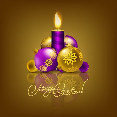 simsearch:400-04762396,k - Festive background with Christmas balls, candle for greeting card, invitation. Vector illustration. EPS10. Stock Photo - Budget Royalty-Free & Subscription, Code: 400-07214617