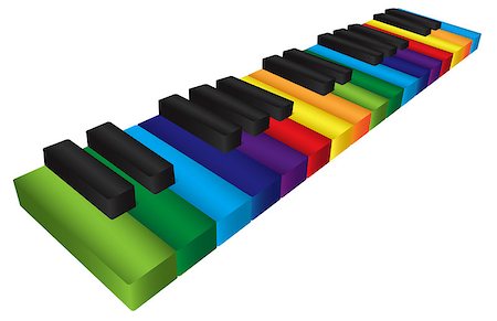 simsearch:400-05676575,k - Piano Keyboard with Rainbow Colors Keys in 3D Isolated on White Background Illustration Photographie de stock - Aubaine LD & Abonnement, Code: 400-07214766