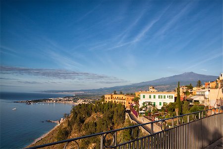 Sunrise in Taormina under the Etna volcano Stock Photo - Budget Royalty-Free & Subscription, Code: 400-07215010