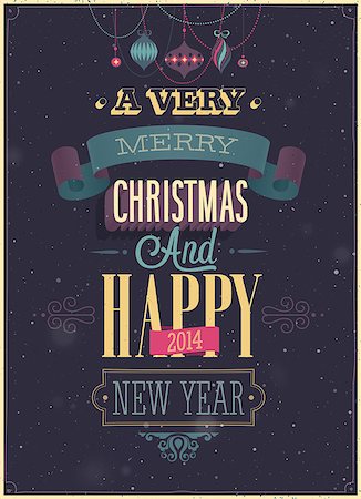 Vintage Christmas Poster. Vector illustration. Stock Photo - Budget Royalty-Free & Subscription, Code: 400-07215471