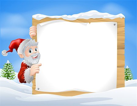Santa Christmas sign in the centre of a winter snow scene with snow capped trees Stock Photo - Budget Royalty-Free & Subscription, Code: 400-07215505