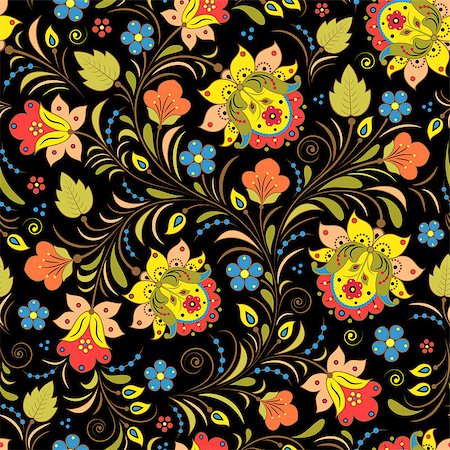 pattern art colorful - Vector illustration of seamless pattern with traditional russian floral ornament.Khokhloma. Stock Photo - Budget Royalty-Free & Subscription, Code: 400-07215546