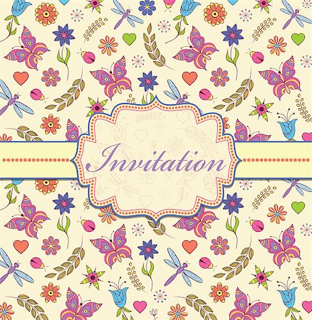 simsearch:400-07033905,k - Vector illustration of colorful floral invitation card ( or place your text) Photographie de stock - Aubaine LD & Abonnement, Code: 400-07215589