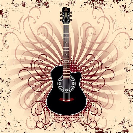 banner with acoustic guitar on beige background Foto de stock - Royalty-Free Super Valor e Assinatura, Número: 400-07215603