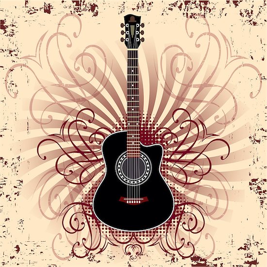 banner with acoustic guitar on beige background Stock Photo - Royalty-Free, Artist: 111chemodan111, Image code: 400-07215603