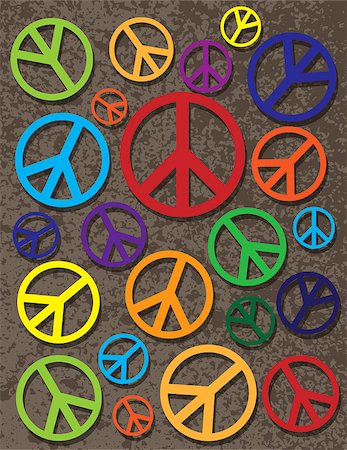 Peace Symbols Signs with Different Colors on Textured Background Illustration Stock Photo - Budget Royalty-Free & Subscription, Code: 400-07215631