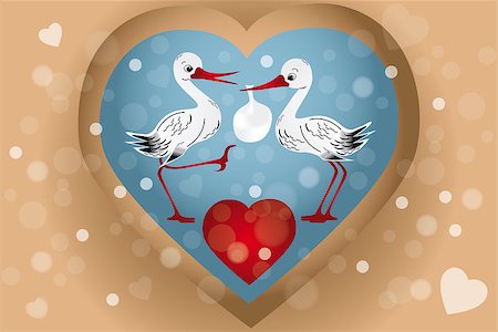 simsearch:400-07102630,k - Two cute storks with bag (baby arrival) illustration with hearts, bubbles in retro look - eps 10 vectors Foto de stock - Super Valor sin royalties y Suscripción, Código: 400-07215666