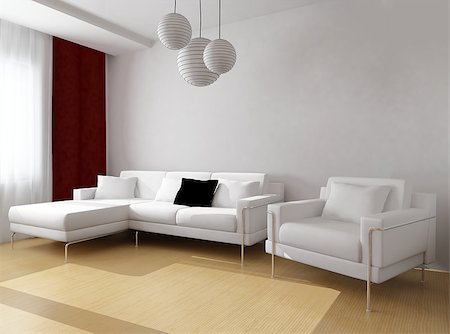 White furniture in modern interior 3d rendering Foto de stock - Royalty-Free Super Valor e Assinatura, Número: 400-07215680