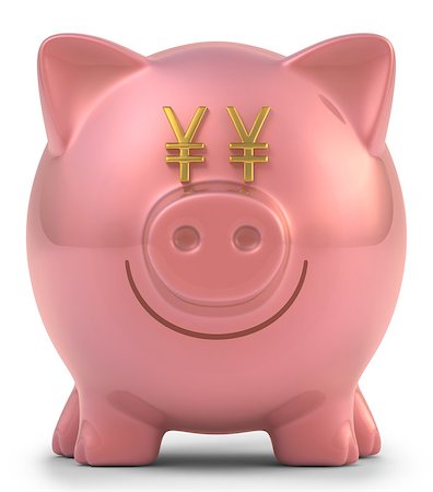 simsearch:400-07215779,k - Piggy bank with eyes yen sign. Clipping path included. Photographie de stock - Aubaine LD & Abonnement, Code: 400-07215779