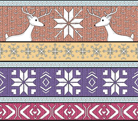 Hand drawn seamless knitted background in fair Isle style with deers and snowflakes Stockbilder - Microstock & Abonnement, Bildnummer: 400-07215848