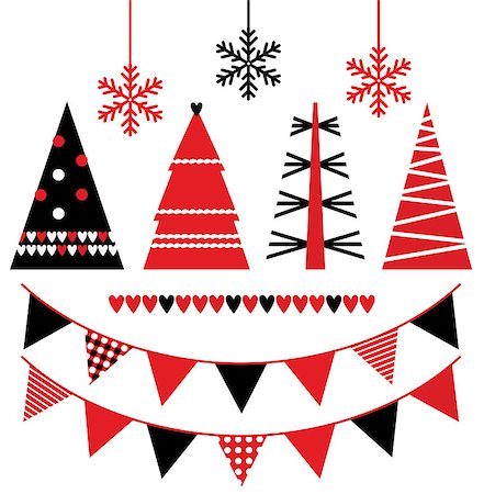 Retro patterned Xmas trees and elements set. Vector Stock Photo - Budget Royalty-Free & Subscription, Code: 400-07216218