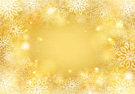 Golden background with snowflakes border. Illustration contains a transparency blends/gradients, AI EPS10 vector file. Foto de stock - Super Valor sin royalties y Suscripción, Código: 400-07216225