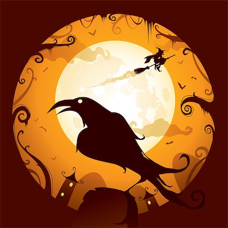 Halloween scene: Crow in Halloween night. Stock Photo - Budget Royalty-Free & Subscription, Code: 400-07216221