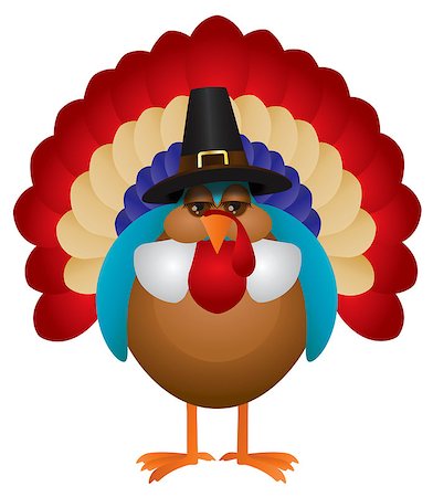 Colorful Turkey with Pilgrim Hat Cute Cartoon For Thanksgiving Isolated on White Background Illustration Stock Photo - Budget Royalty-Free & Subscription, Code: 400-07216524