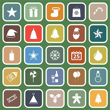 Christmas flat icons on green background, stock vector Stock Photo - Budget Royalty-Free & Subscription, Code: 400-07216607