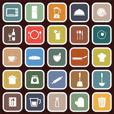 simsearch:400-04954423,k - Kitchen flat icons on red background, stock vector Stock Photo - Budget Royalty-Free & Subscription, Code: 400-07216988
