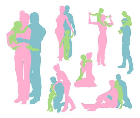 parent holding hands child silhouette - High quality and very detailed silhouettes of a young happy family, mother and father and child, in various poses Stock Photo - Budget Royalty-Free & Subscription, Code: 400-07217009