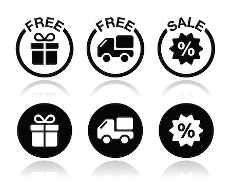 Shopping icons set - free present and shipping, sale icons set isolated on white Stock Photo - Budget Royalty-Free & Subscription, Code: 400-07217019