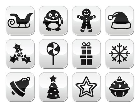 simsearch:400-07105067,k - Xmas vector grey square buttons set isolated on white Stock Photo - Budget Royalty-Free & Subscription, Code: 400-07217128