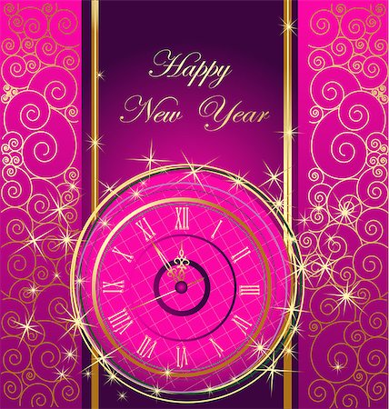 Happy New Year background with clock Stockbilder - Microstock & Abonnement, Bildnummer: 400-07217163