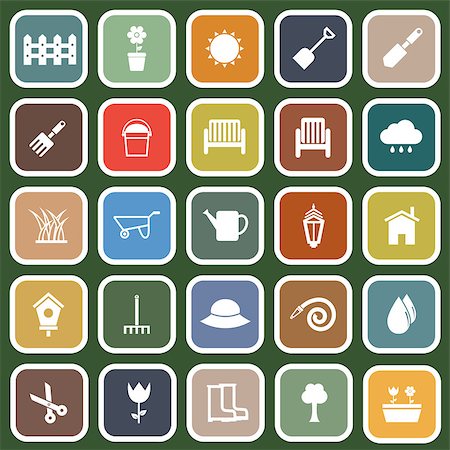 shovel in dirt - Gardening flat icons on green background, stock vector Stock Photo - Budget Royalty-Free & Subscription, Code: 400-07217293