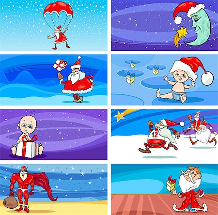 simsearch:400-08260733,k - Cartoon Illustration of Greeting Cards with Santa Claus or Papa Noel or Father Christmas and other Holiday Themes Set Photographie de stock - Aubaine LD & Abonnement, Code: 400-07217408