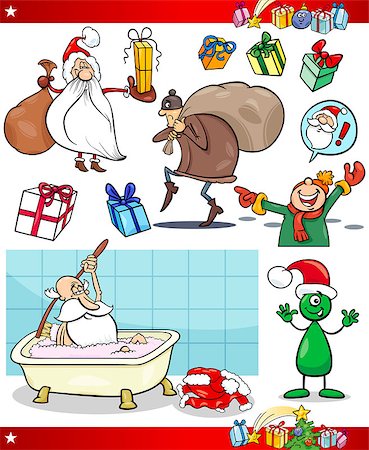 Cartoon Illustration of Santa Claus and Christmas Presents and Themes Set Stock Photo - Budget Royalty-Free & Subscription, Code: 400-07217411