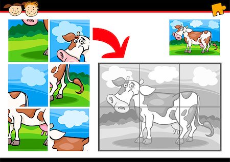 Cartoon Illustration of Education Jigsaw Puzzle Game for Preschool Children with Funny Cow Farm Animal Stock Photo - Budget Royalty-Free & Subscription, Code: 400-07217435