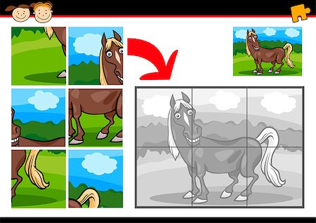 simsearch:400-08674283,k - Cartoon Illustration of Education Jigsaw Puzzle Game for Preschool Children with Funny Horse Farm Animal Stock Photo - Budget Royalty-Free & Subscription, Code: 400-07217437