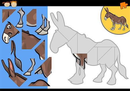 Cartoon Illustration of Education Jigsaw Puzzle Game for Preschool Children with Funny Donkey Farm Animal Stock Photo - Budget Royalty-Free & Subscription, Code: 400-07217431